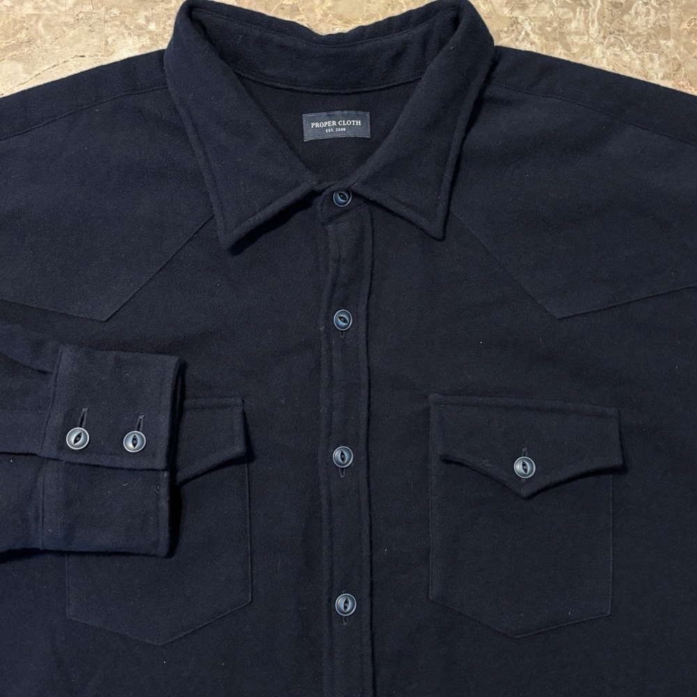 Proper Cloth Shirt Mens 19.5 37.5 Blue Subalpino 100% Merino Wool Long Sleeve
